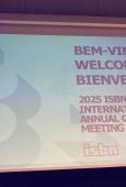 The projection showing a welcome message on the main auditorium screen