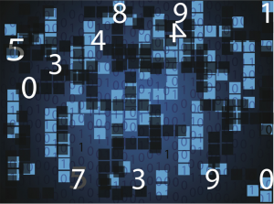 Numbers on a background of blue squares