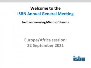 A slide with text welcoming people to the ISBN Annual General Meeting
