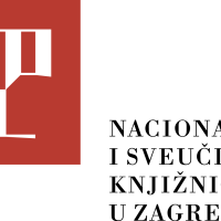 The words Nacionalna i sveučilišna knjižnica u Zagrebu to the right of its logo, a red square with an abstract tree symbol in white