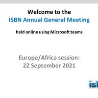 A slide with text welcoming people to the ISBN Annual General Meeting