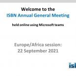 Welcome to the 2021 Annual General Meeting A slide with text welcoming people to the ISBN Annual General Meeting